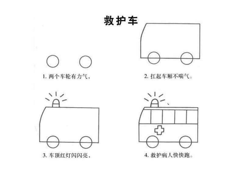 《救护车》简笔画分步骤画法