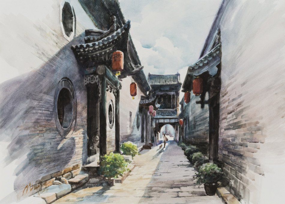 李民家乡风景水彩画作品