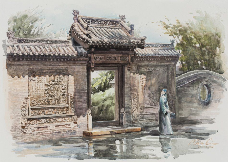 李民家乡风景水彩画作品