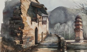 李民家乡风景水彩画作品