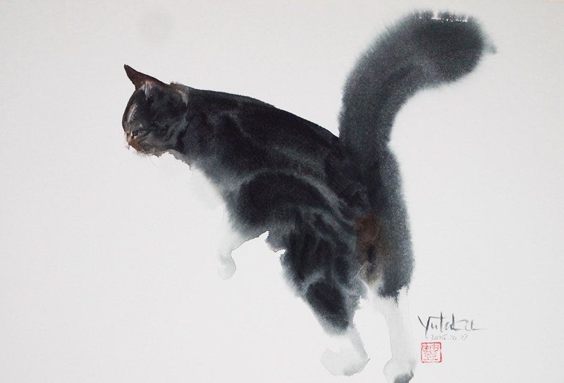 村上豊的水彩画猫作品