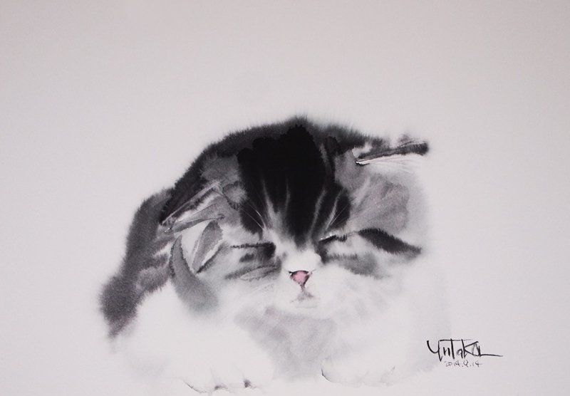 村上豊的水彩画猫作品