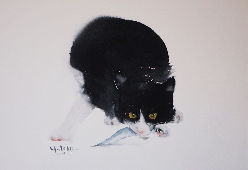 村上豊的水彩画猫作品