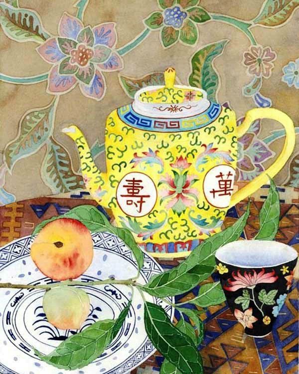 新西兰Mango Frooty青花瓷花卉水彩插画作品图片欣赏