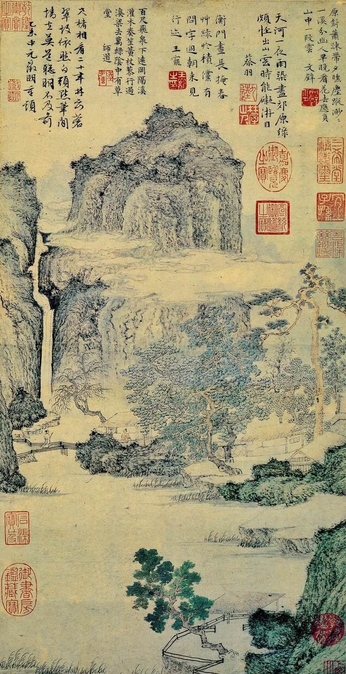 文征明，《绿荫草堂图轴》，纸本设色，纵68.6厘米 横 35厘米，1535年，台北故宫博物院藏