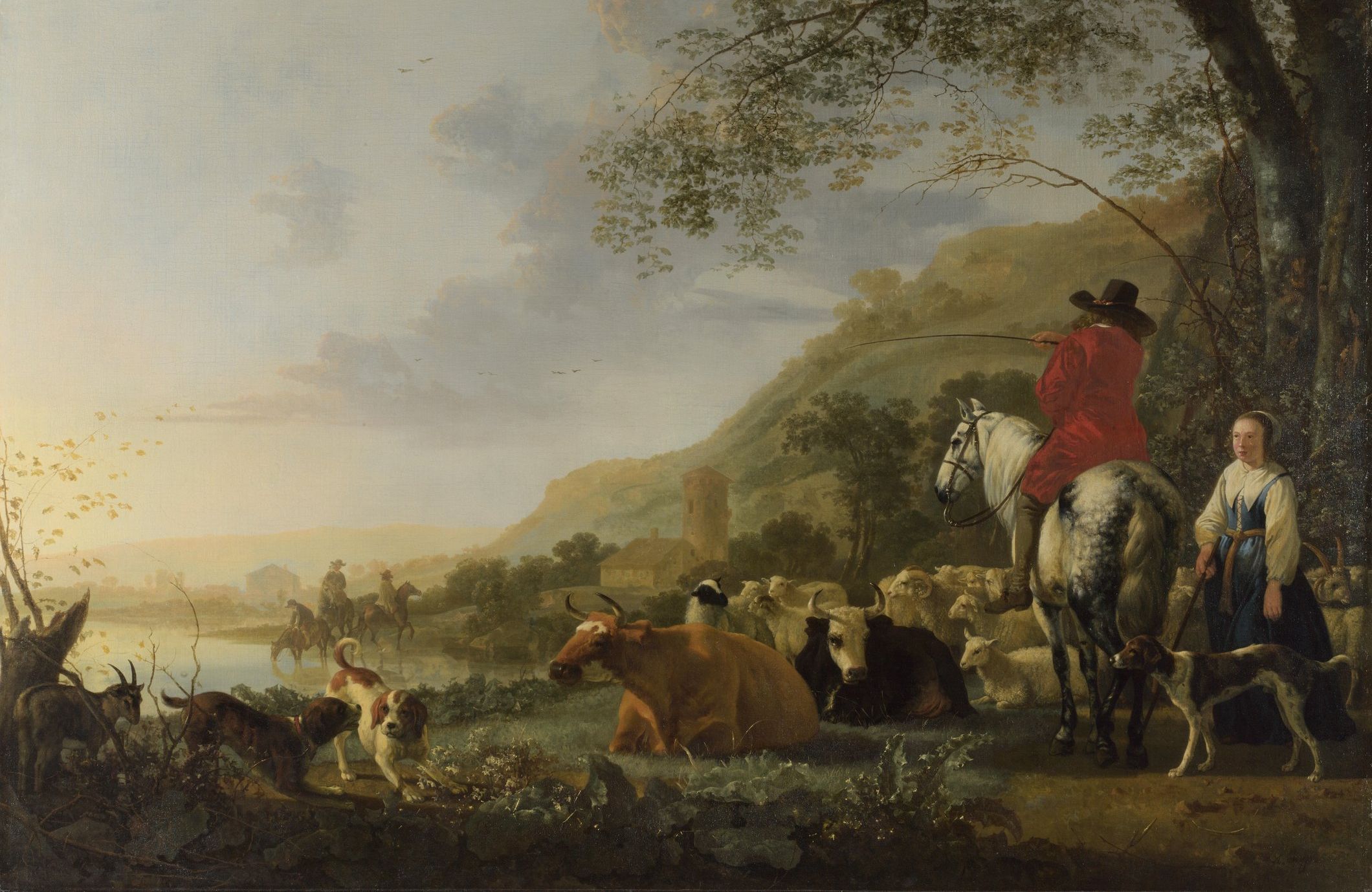 Aelbert Cuyp - A Hilly Landscape with Figures