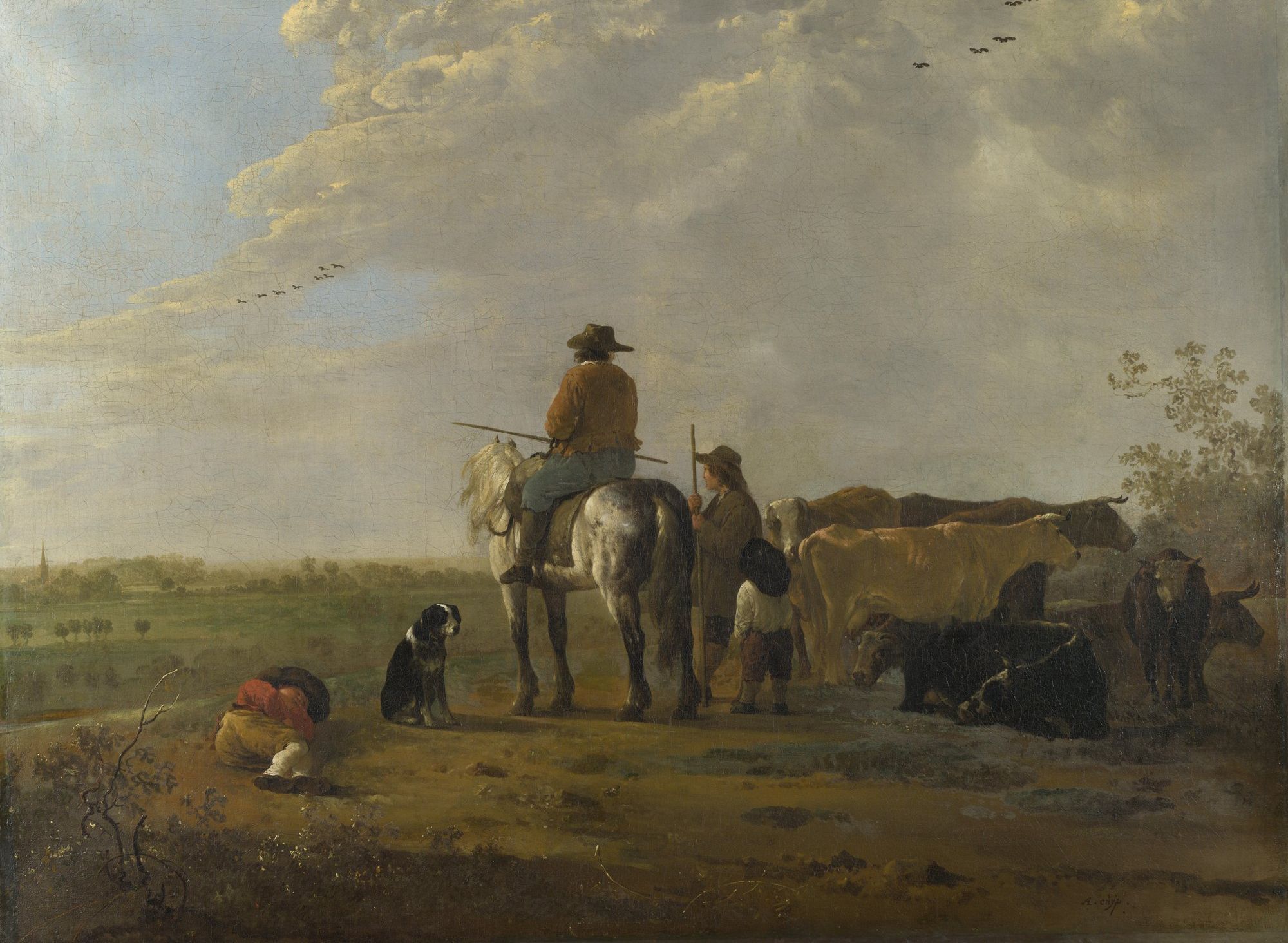 Aelbert Cuyp - A Landscape with Horseman, Herders and Cattle