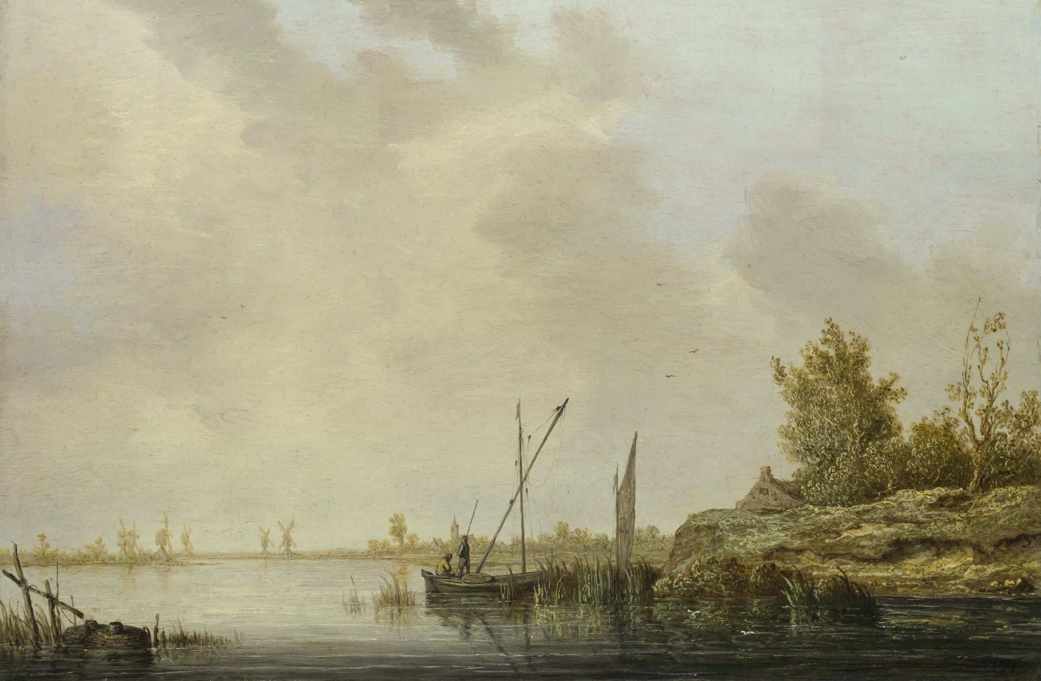 Aelbert Cuyp - A River Scene with Distant Windmills