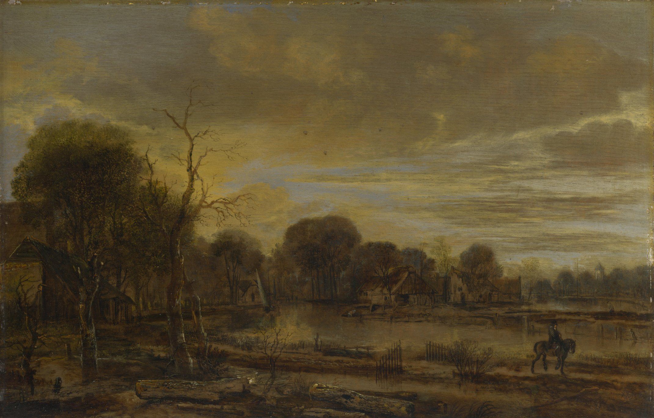 Aert van der Neer - A River Landscape with a Village